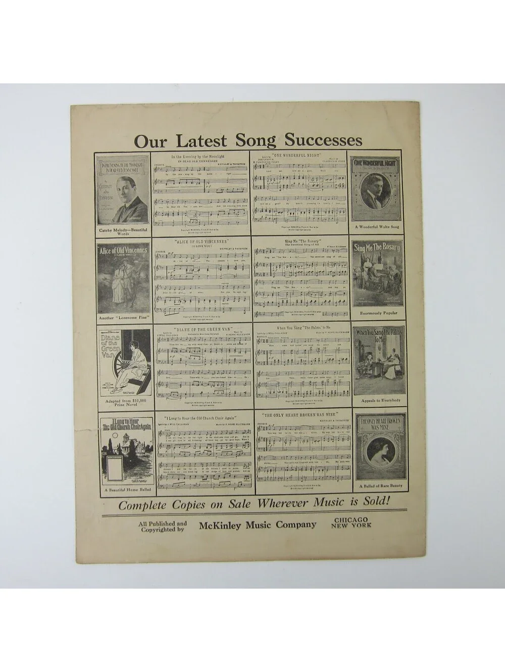 Sheet Music One Wonderful Night Clarence M. Jones F. Bushman Cover Antique 1914